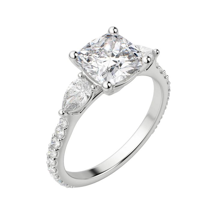 2.54CT Cushion Cut 3 Stone Moissanite Diamond Engagement Ring