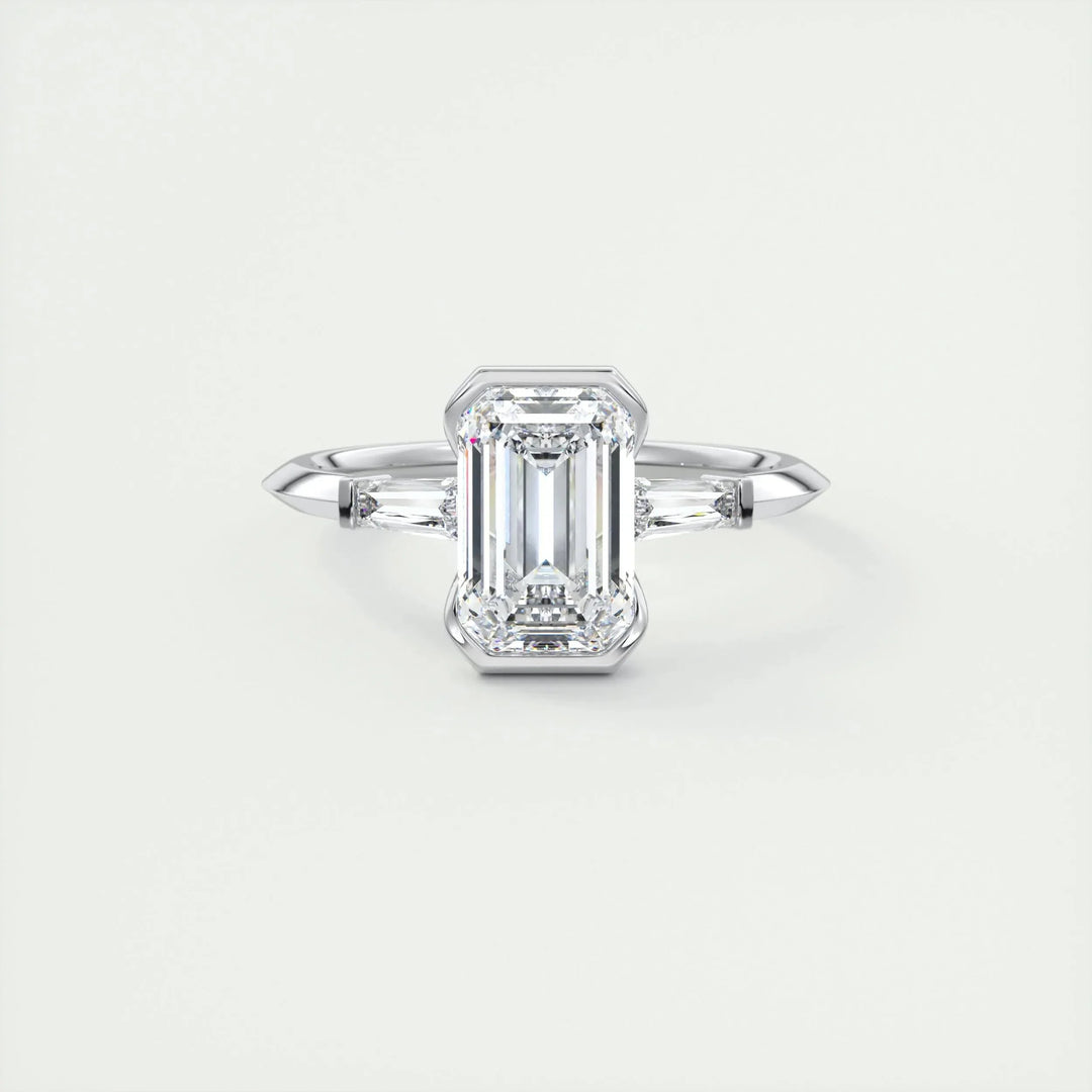 1.91CT Emerald Half Bezel 3 Stone Moissanite Engagement Ring