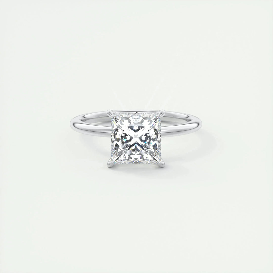 2.08 CT Princess Solitaire Hidden Halo Moissanite Engagement Ring