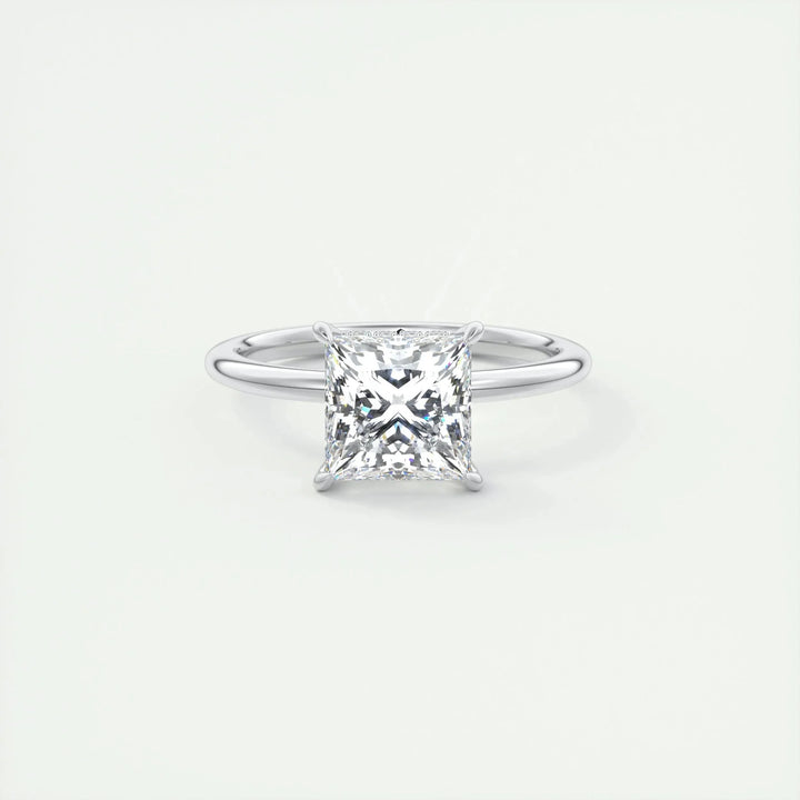2.08 CT Princess Solitaire Hidden Halo Moissanite Engagement Ring