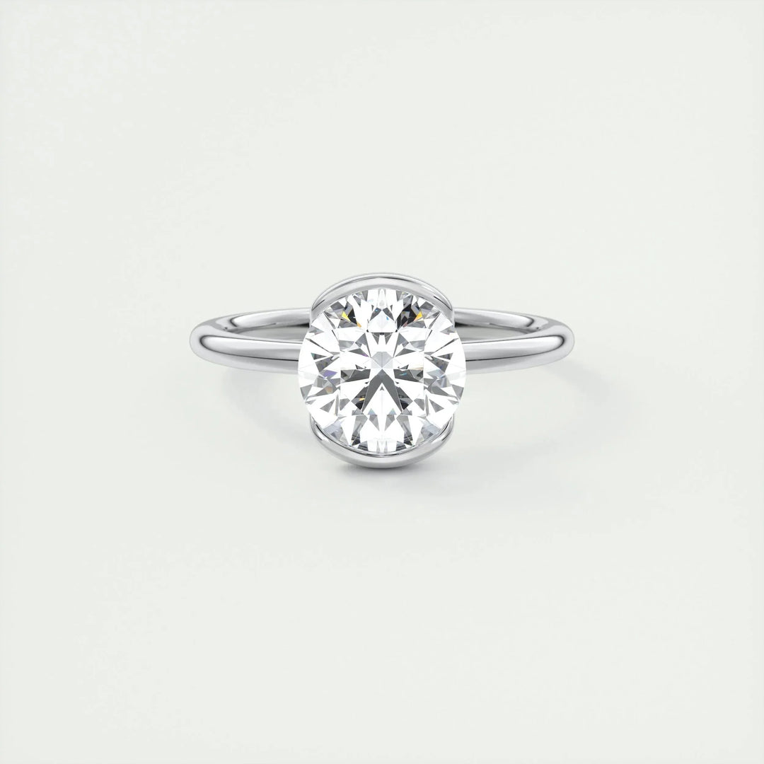 2.0 CT Round Cut Half Bezel Solitaire Moissanite Engagement Ring