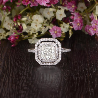 0.91CT Princess Cut Double Halo Moissanite Engagement Ring