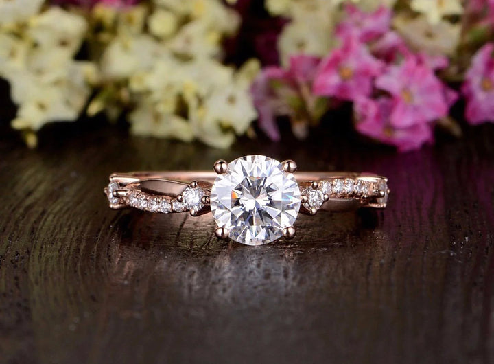 1.60CT Round Cut Solitaire Twisted Pave Moissanite Engagement Ring