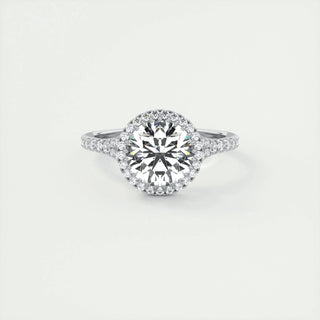 2.0 CT Round Halo Split Shank Moissanite Engagement Ring