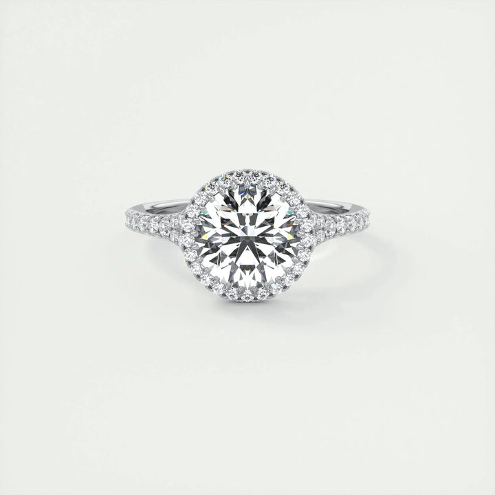 2.0 CT Round Halo Split Shank Moissanite Engagement Ring