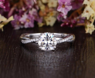 1.60CT Round Cut Twisted Pave Setting Moissanite Engagement Ring