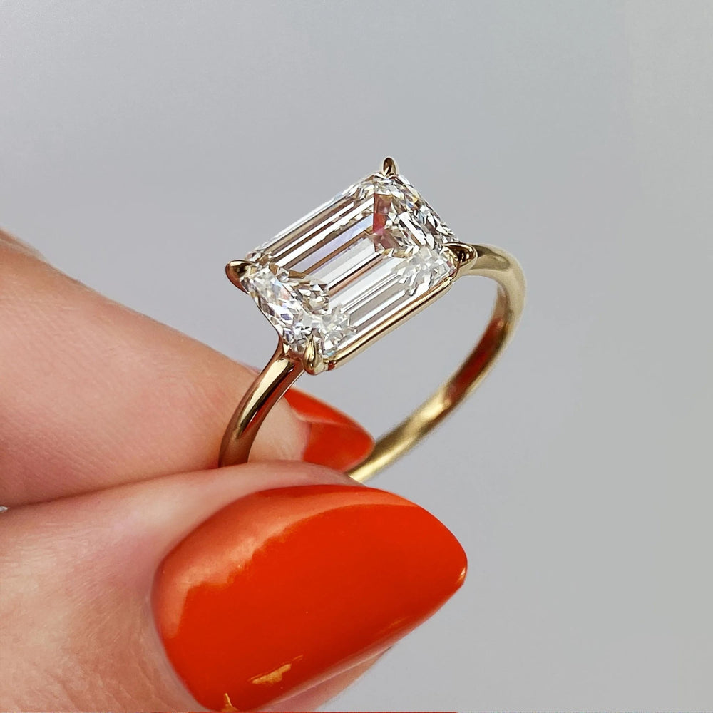 2ct East West Emerald F - VS1 Lab Grown Diamond Solitaire Engagement Ring - Doozy Diamonds