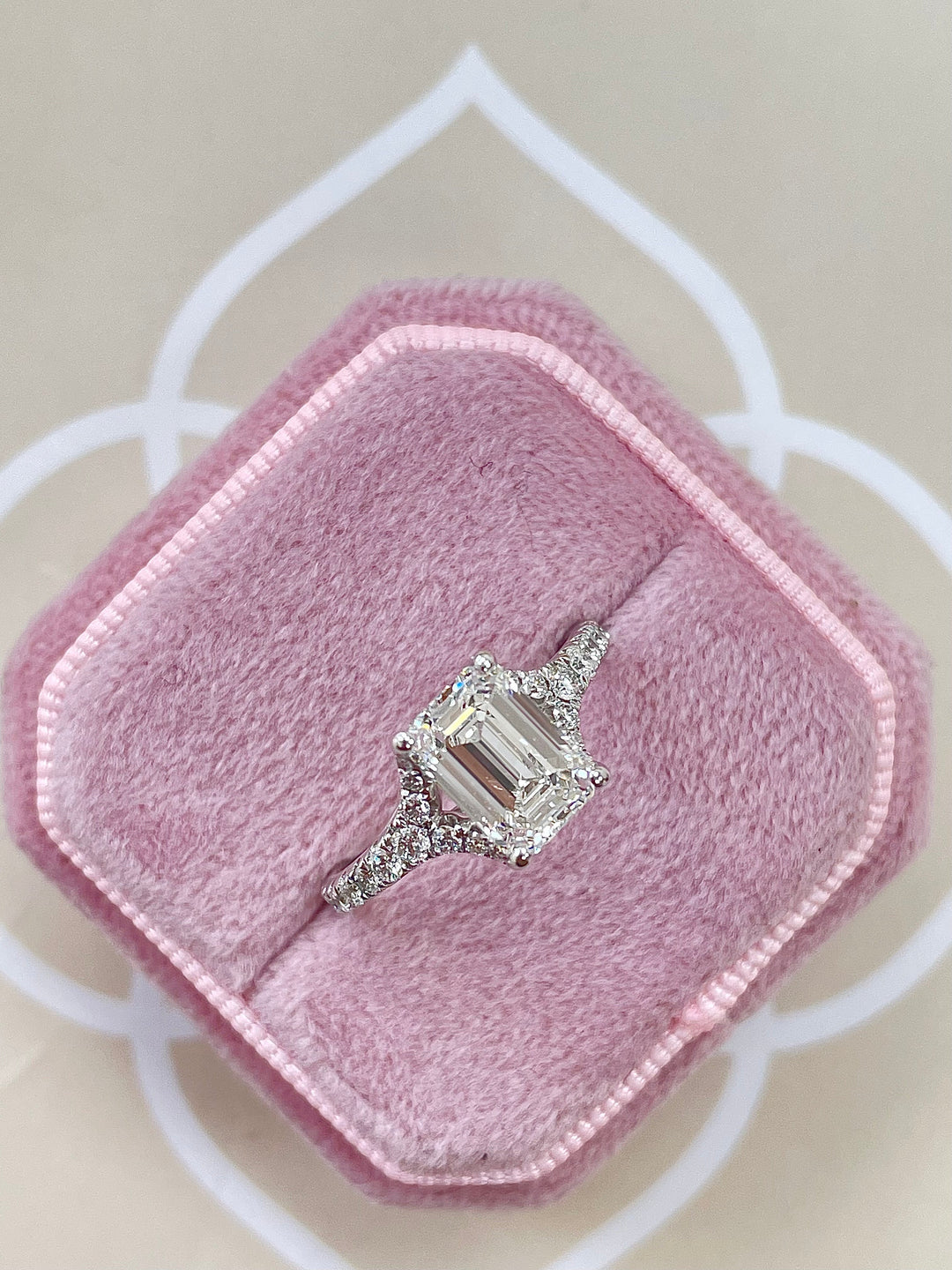2.1ct Emerald G-VS Lab Grown Diamond Split Shank Engagement Ring