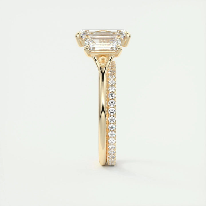 1.91CT Emerald Cut Three Stone Moissanite Engagement Ring
