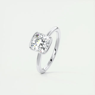 2.15CT Cushion Half Bezel Solitaire Moissanite Engagement Ring