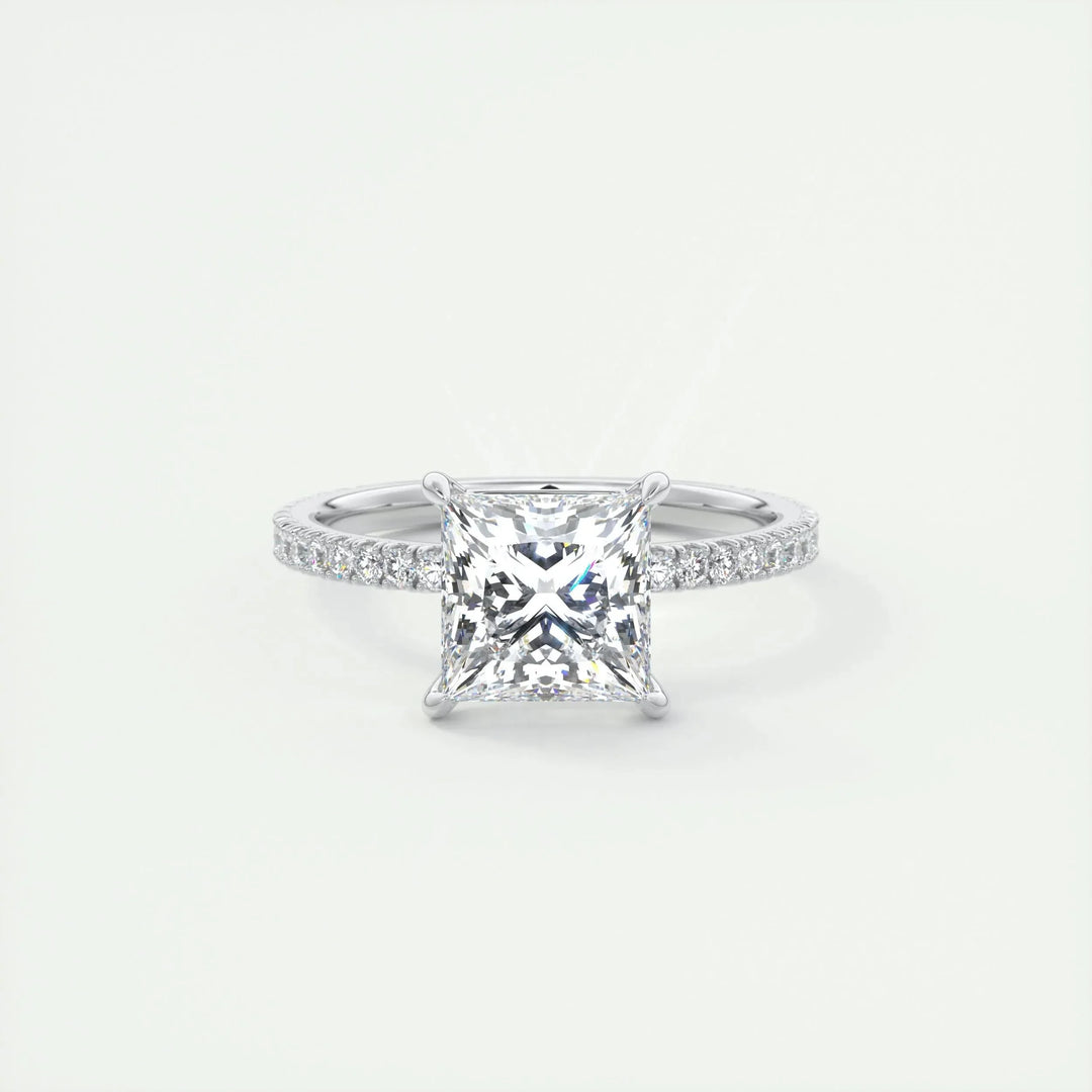 2.08 CT Princess Solitaire Pave Moissanite Engagement Ring