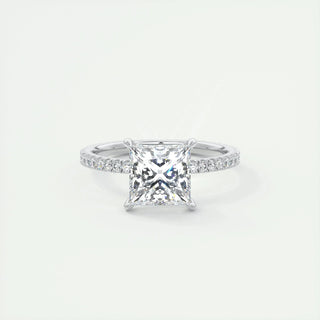 2.08 CT Princess Solitaire Pave Moissanite Engagement Ring