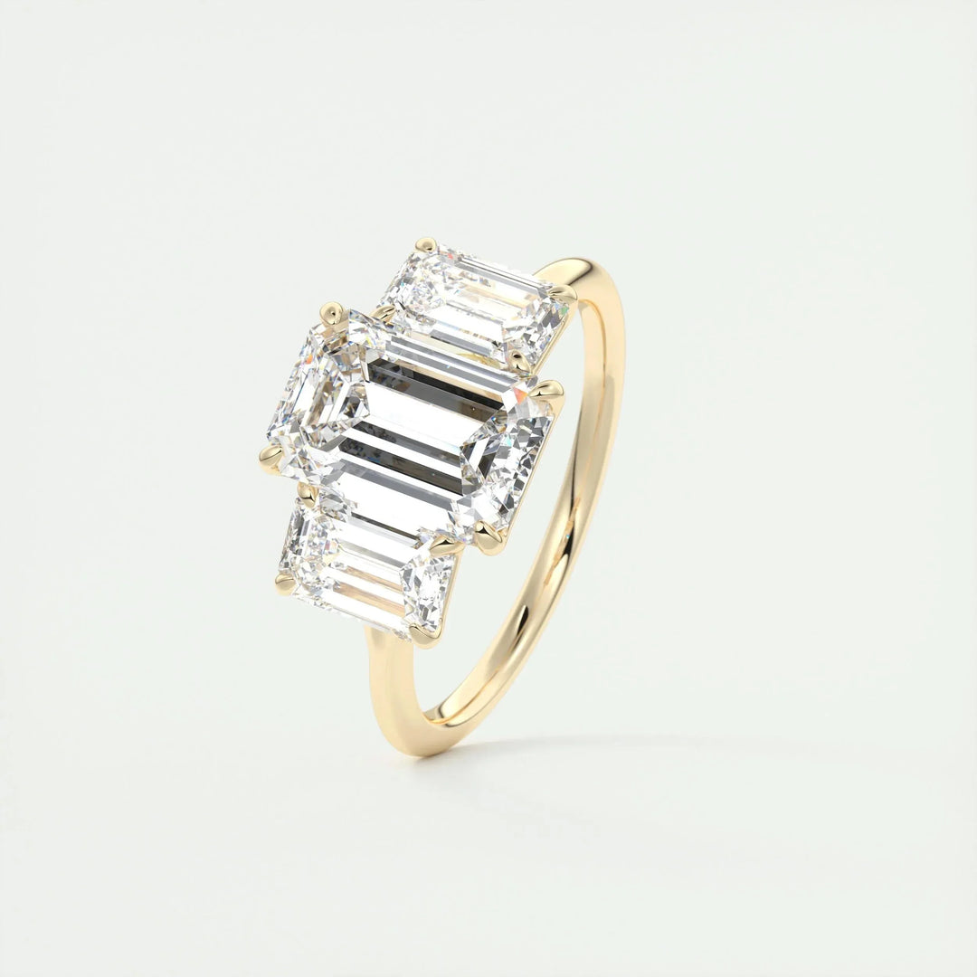 1.91CT Emerald Cut Three Stone Moissanite Engagement Ring