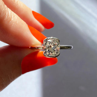 2.15CT Cushion Half Bezel Solitaire Moissanite Engagement Ring