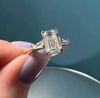 1.91 CT Emerald Cut Three Stone Moissanite Engagement Ring