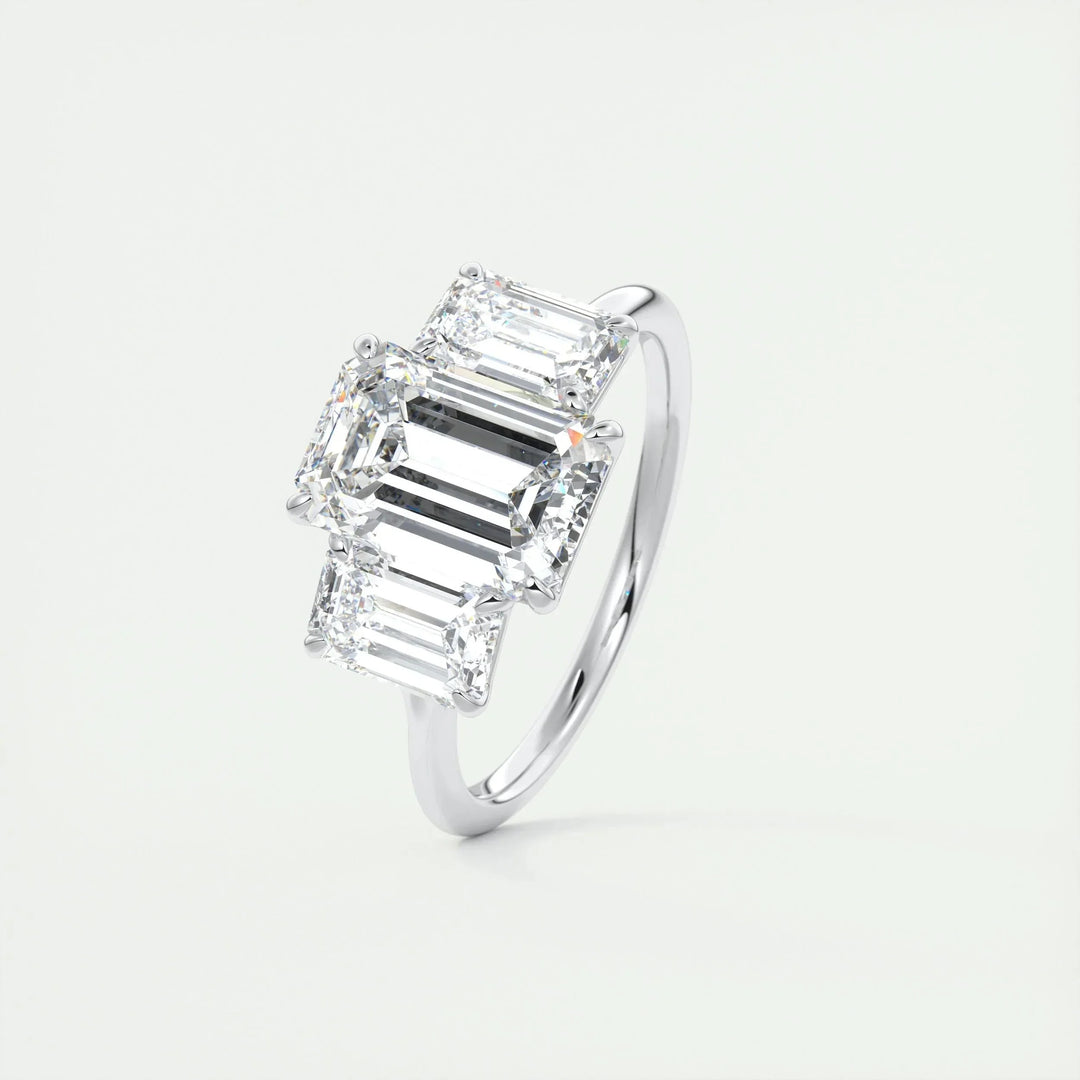 1.91CT Emerald Cut Three Stone Moissanite Engagement Ring