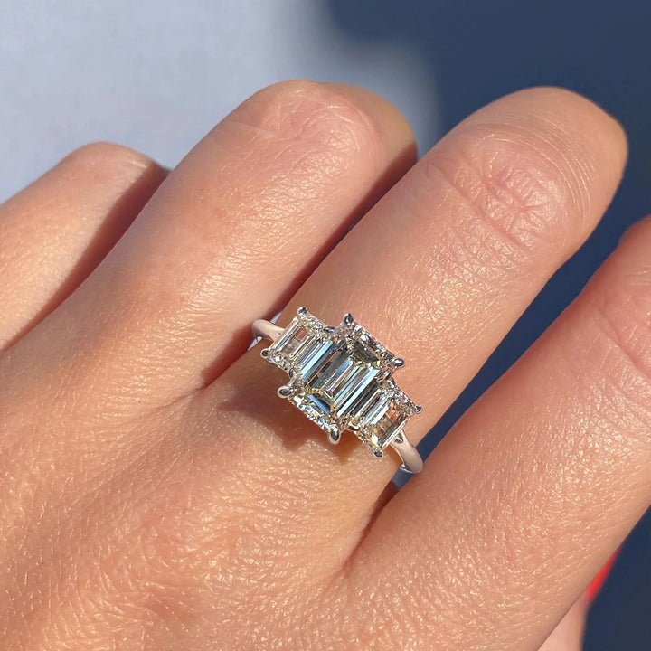 1.91CT Emerald Cut Three Stone Moissanite Engagement Ring