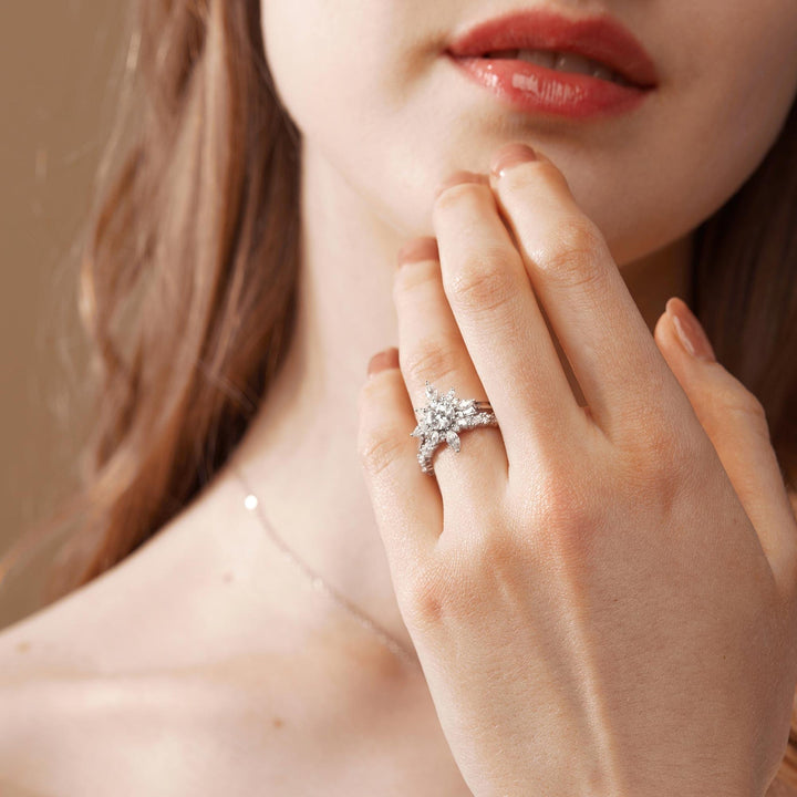 2.80tcw Round Cut Moissanite Floral Marquise Cluster Ring Set