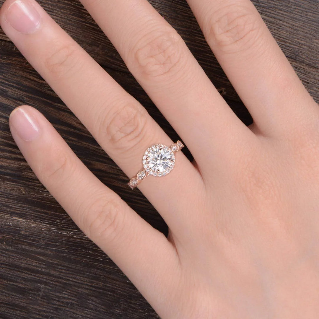 1.60CT Round Cut Halo Moissanite Engagement Ring