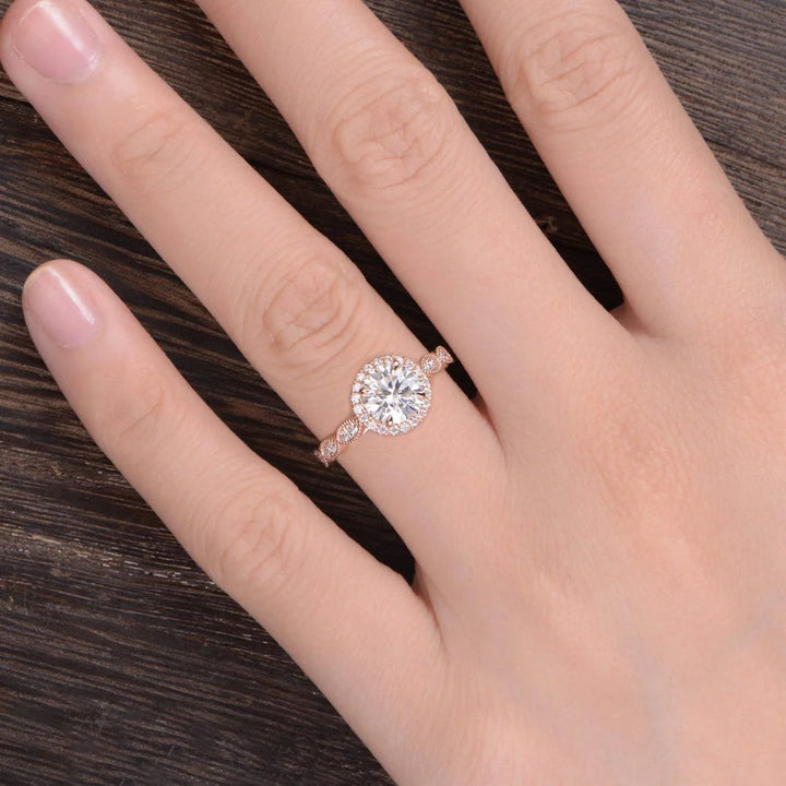1.60CT Round Cut Halo Moissanite Engagement Ring