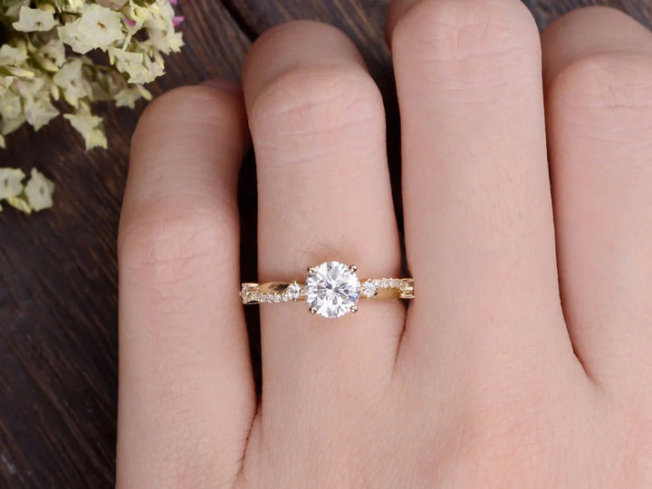 1.60CT Round Cut Solitaire Twisted Pave Moissanite Engagement Ring
