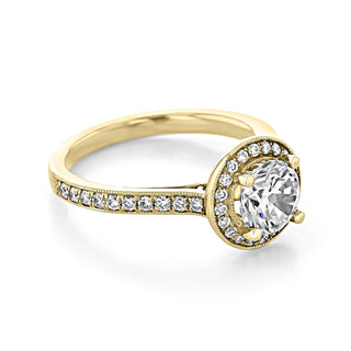 1.0CT Round Cut Halo Moissanite Engagement Ring in 18K Yellow Gold