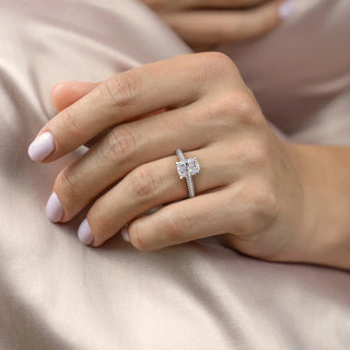2.0CT Elongated Cushion Cut Hidden Halo Triple Pave Moissanite Engagement Ring