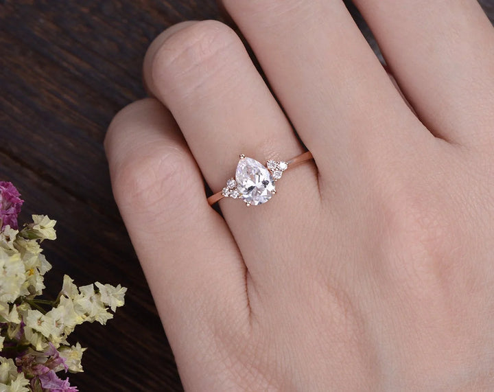 0.75 CT Pear Cluster Moissanite Engagement Ring