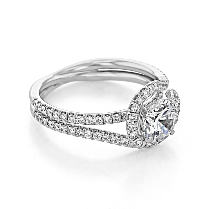 1.0CT Round Cut Halo 4 Prong Moissanite Solitaire Engagement Ring