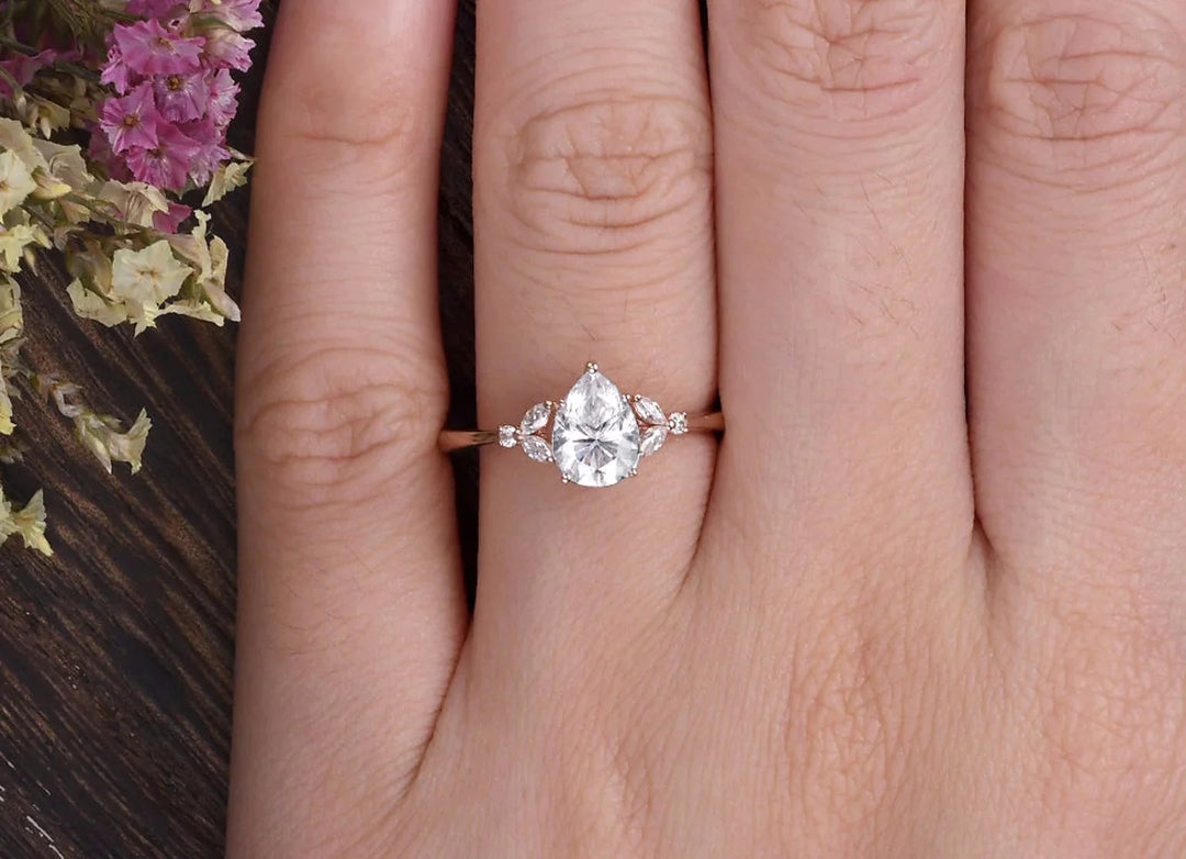 0.75CT Pear Cluster Moissanite Engagement Ring