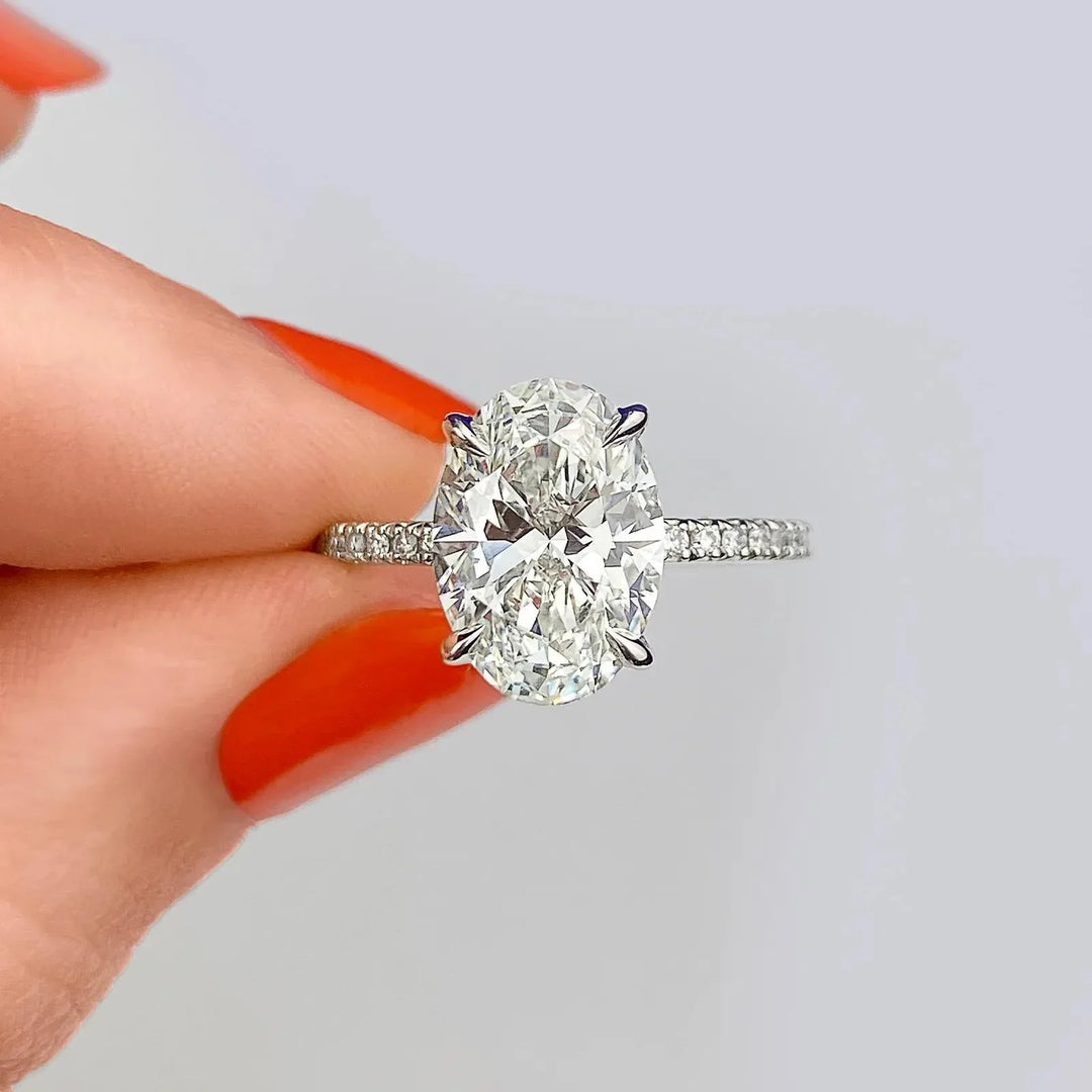 1.91CT Oval Cut Solitaire Pave Moissanite Engagement Ring