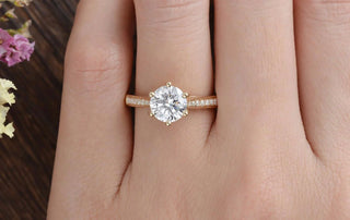 1.60CT Round Cut Solitaire Pave Setting Moissanite Engagement Ring