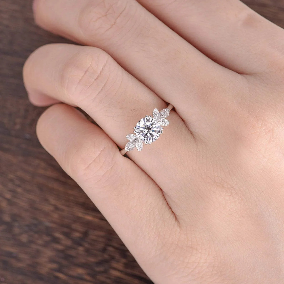 1.60CT Round Cut Cluster Moissanite Engagement Ring