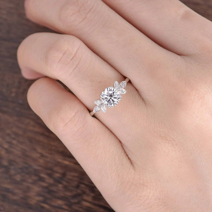 1.60CT Round Cut Cluster Moissanite Engagement Ring