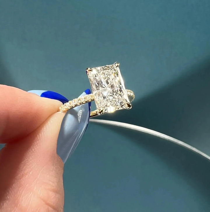 2.10 CT Radiant Solitaire Pave Moissanite Engagement Ring