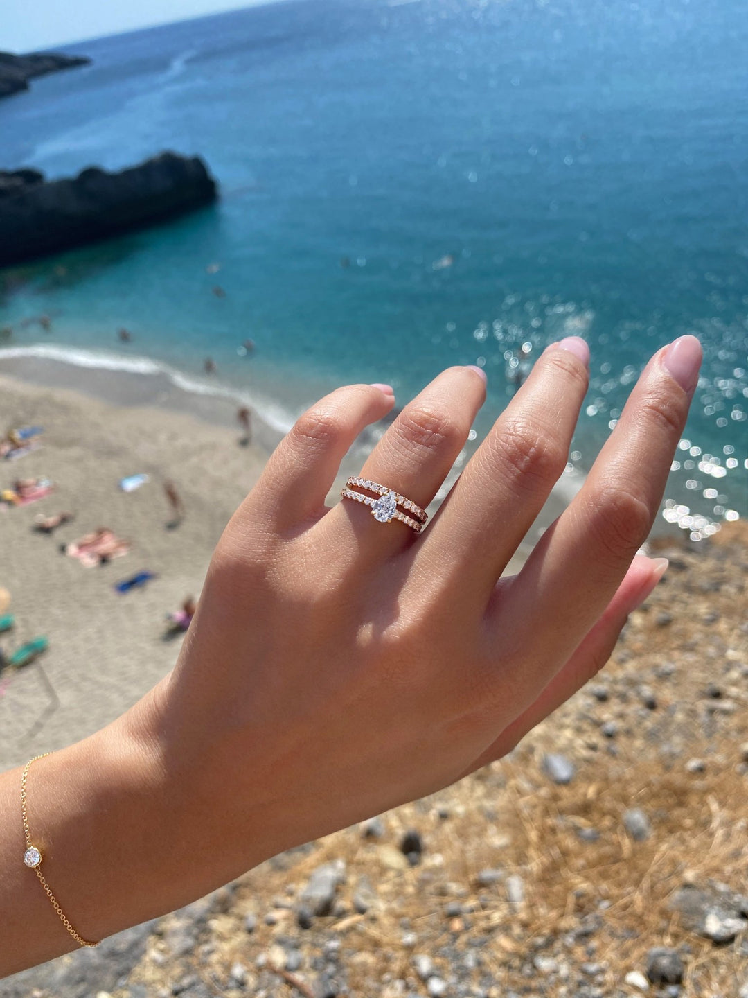 lab grown pear diamond pave bridal ring