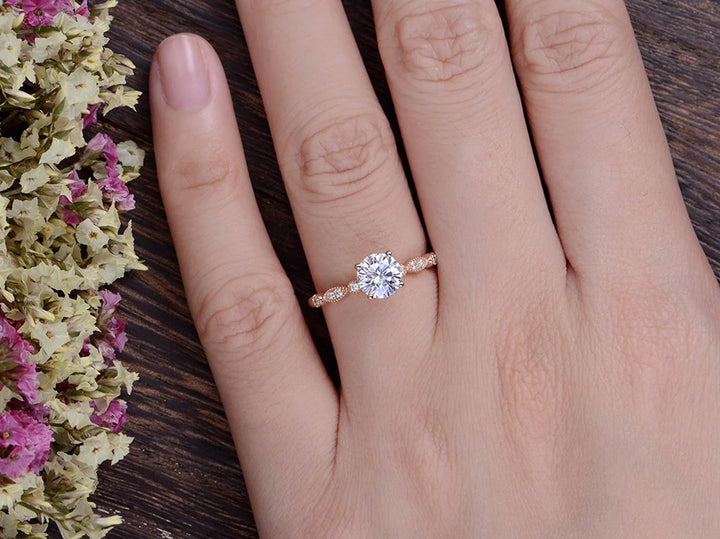 1.35CT Round Cut Solitaire Pave Setting Moissanite Engagement Ring