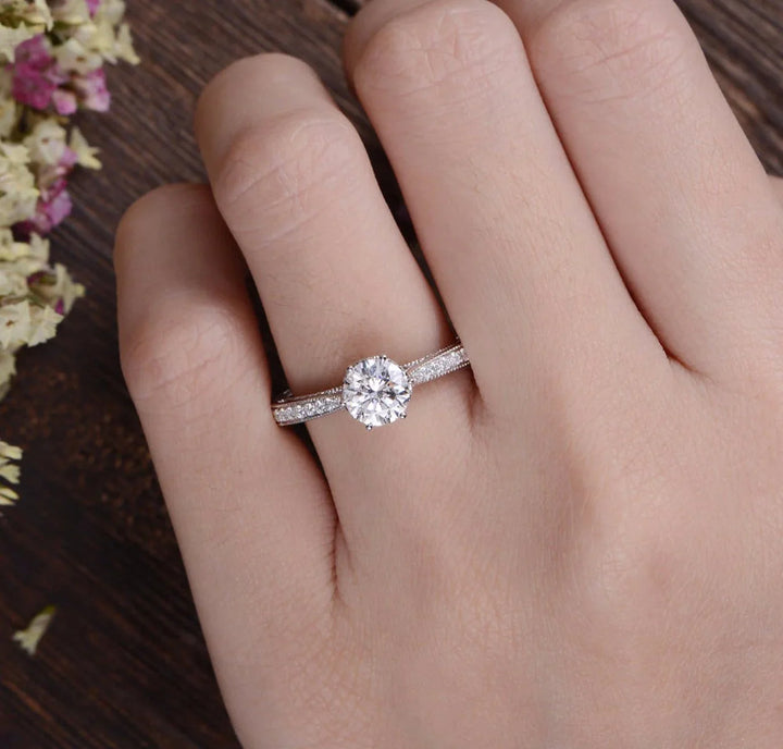 1.35CT Round Cut Solitaire Moissanite Engagement Ring