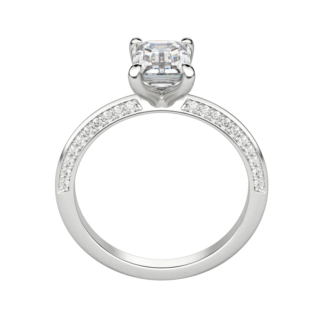 1.60 CT Emerald Solitaire With Pave Setting Moissanite Engagement Ring