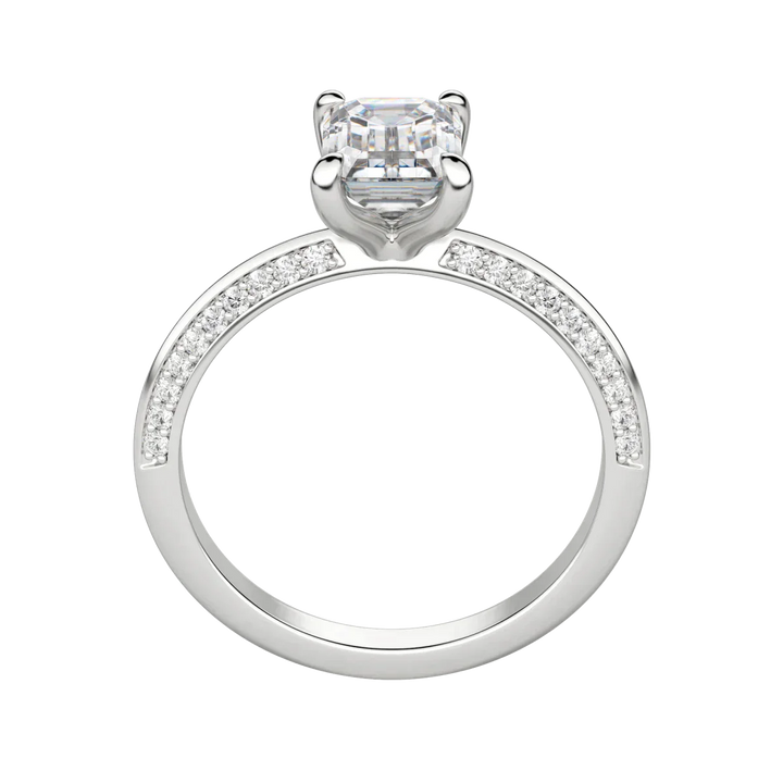 1.60 CT Emerald Solitaire With Pave Setting Moissanite Engagement Ring