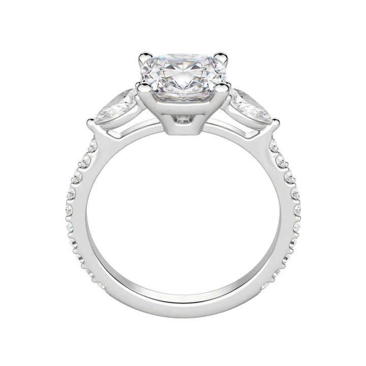 2.54CT Cushion Cut 3 Stone Moissanite Diamond Engagement Ring