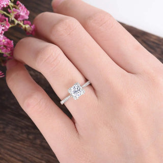 1.60CT Round Cut Solitaire Pave Setting Moissanite Engagement Ring