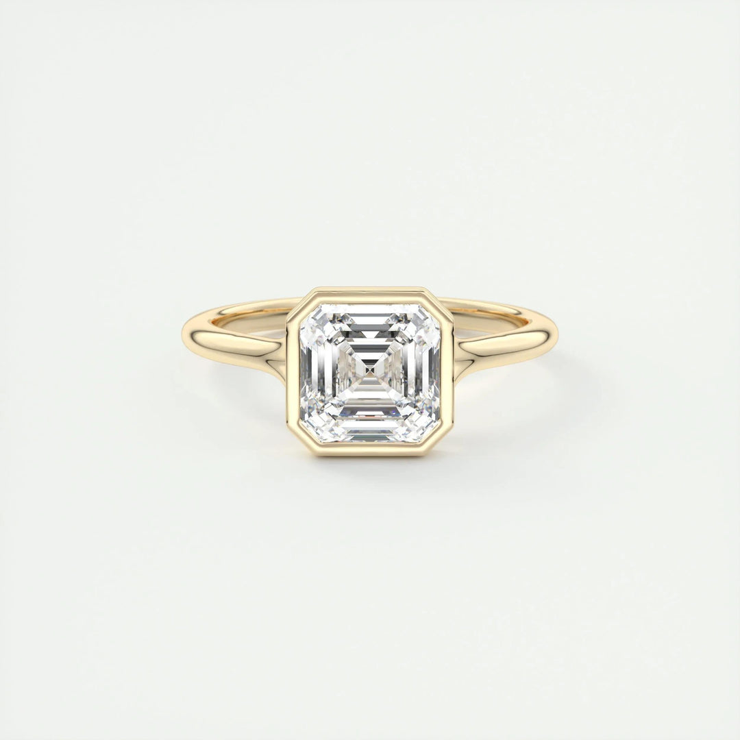 2ct Bezel Set Asscher Cut F- VS1 Diamond Solitaire Lab Grown Engagement Ring