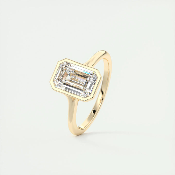 2ct Bezel Set Emerald Cut F- VS1 Diamond Solitaire Lab Grown Engagement Ring