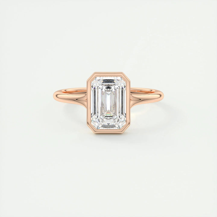 2ct Bezel Set Emerald Cut F- VS1 Diamond Solitaire Lab Grown Engagement Ring