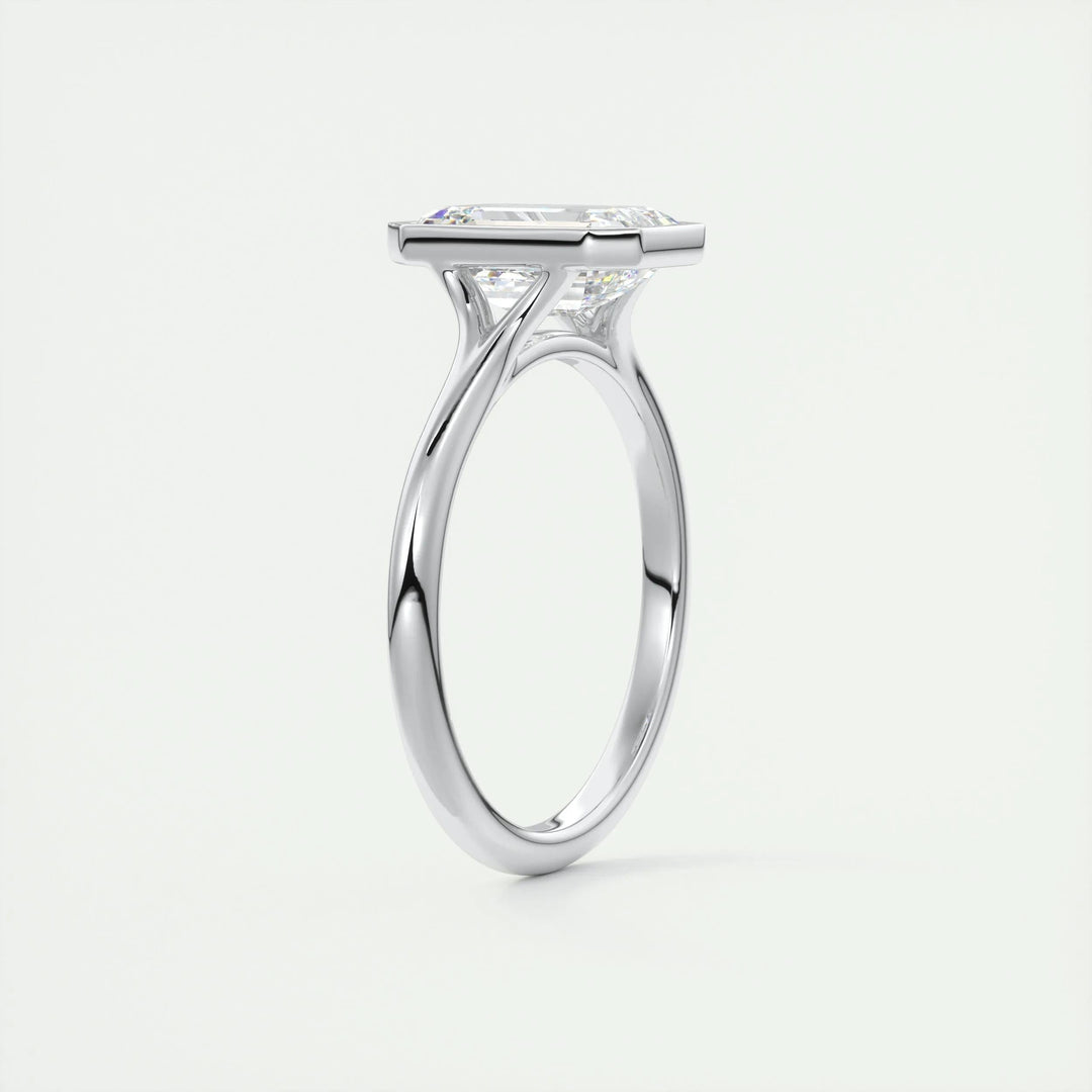 2ct Bezel Set Emerald Cut F- VS1 Diamond Solitaire Lab Grown Engagement Ring