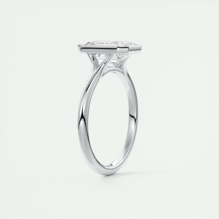 2ct Bezel Set Emerald Cut F- VS1 Diamond Solitaire Lab Grown Engagement Ring