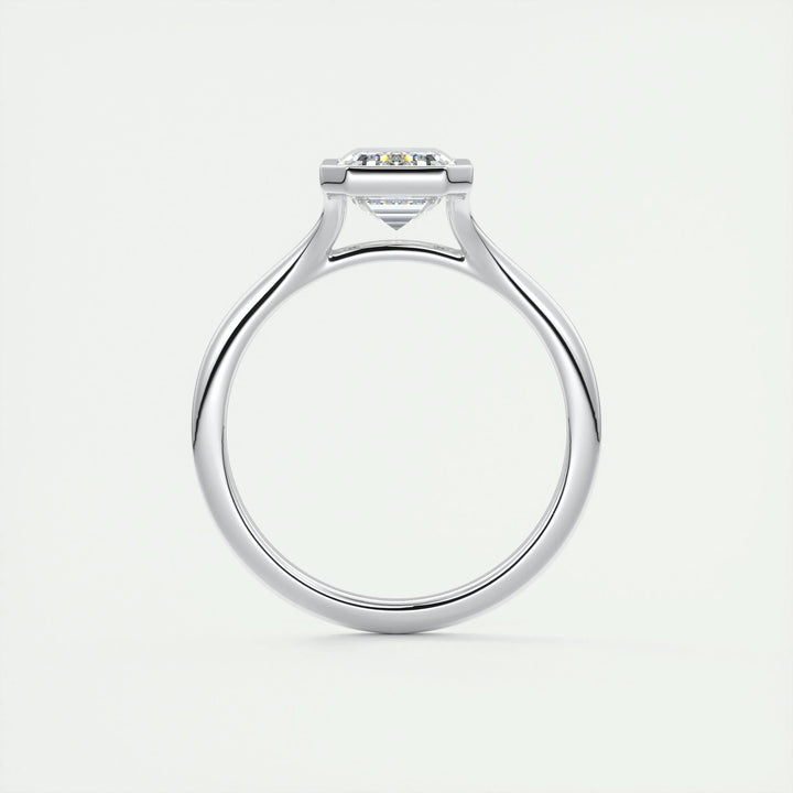 2ct Bezel Set Emerald Cut F- VS1 Diamond Solitaire Lab Grown Engagement Ring