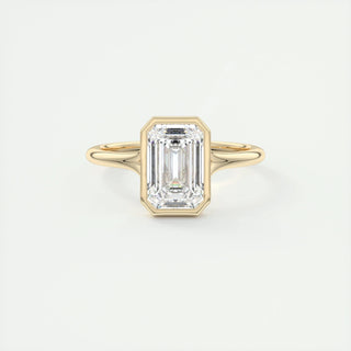 2ct Bezel Set Emerald Cut F- VS1 Diamond Solitaire Lab Grown Engagement Ring