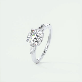 2ct Cushion F- VS1 Lab Grown Diamond Three Stones Engagement Ring